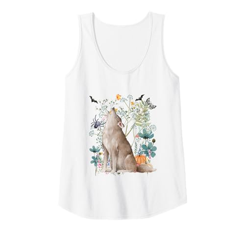 Damen Cottagecore Wolf Halloween Summerween Aquarell Wölfe Tank Top von Darling Dogz