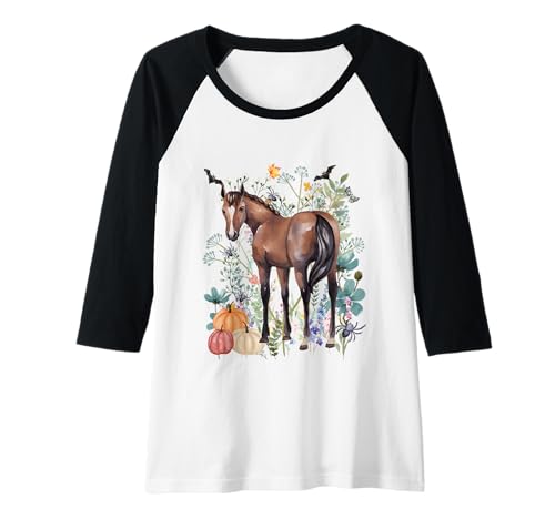 Damen Pferd Halloween Sommer Tiere Wildlife Natur Raglan Damen Pferd Halloween Sommer Tiere Wildlife Natur Raglan von Darling Dogz