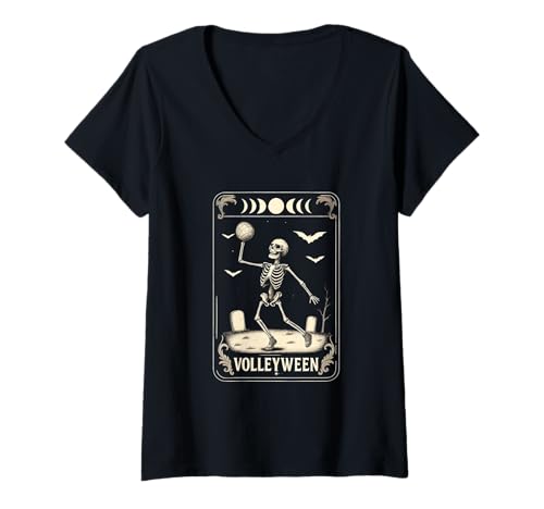 Damen Vollyball Halloween Volleyween Spieler Gothic Taror Karten T-Shirt mit V-Ausschnitt Damen Vollyball Halloween Volleyween Spieler Gothic Taror Karten T-Shirt mit V-Ausschnitt von Darling Dogz