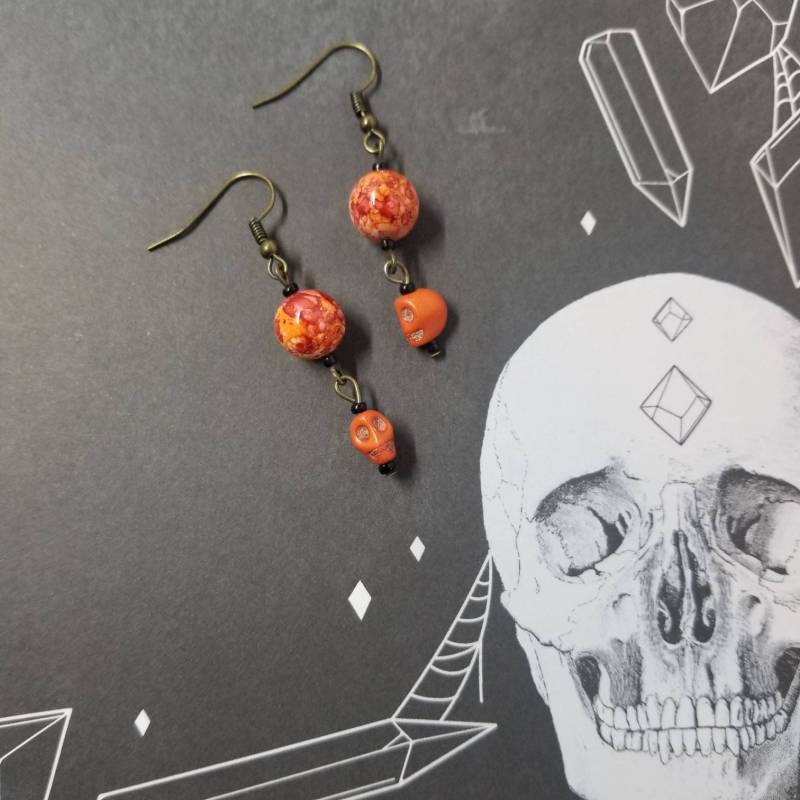 Orange Totenkopf Ohrringe Orange Totenkopf Ohrringe von DarlingDanglePinups
