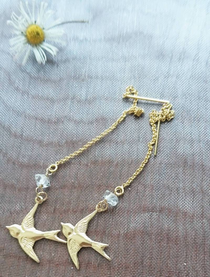 14K Gold Fill Schwalben Ohrringe Herkimer Diamant Einfädler von DarlingGolightly