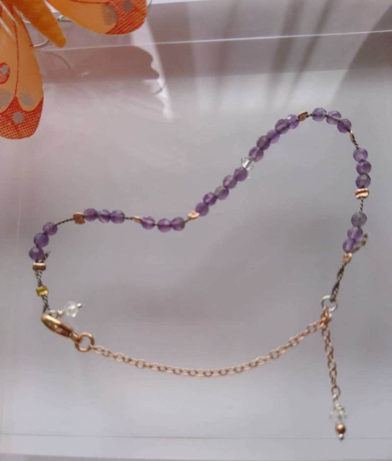 Amethyst Armband, Seide Schnur Schmuck, Rose Gold Perle Und Gold, Februar Geburtsstein, Zierliche von DarlingGolightly