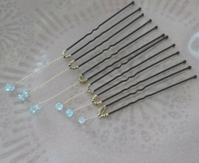 Aquamarin Haarnadeln Braut Etwas Blaues, Vergoldet | 6Er-Set von DarlingGolightly