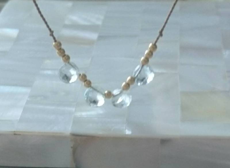 Facettierte Aquamarin Halskette Gold Filled Perlen, Seidenkordel - März Geburtsstein von DarlingGolightly