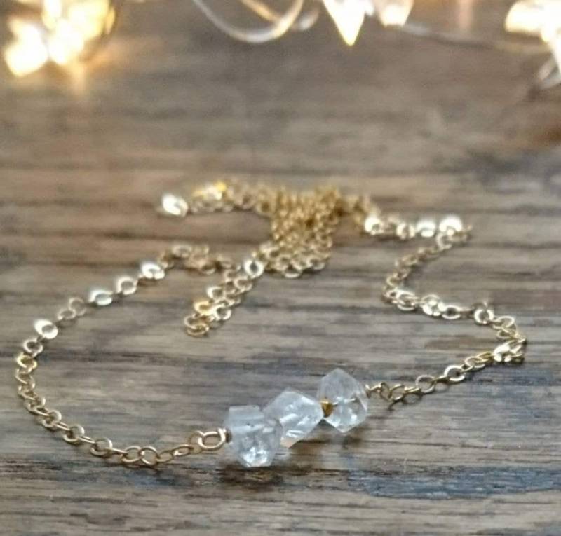 Herkimer Diamant Kette 14K Gold Filled Kette, Drei-steine-Schmuck von DarlingGolightly