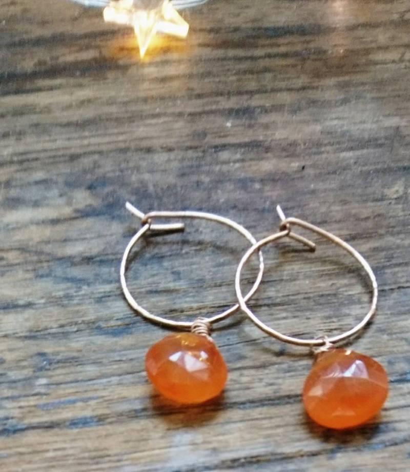 Karneol Ohrringe Roségold Fill, Gehämmerter Schmuck von DarlingGolightly