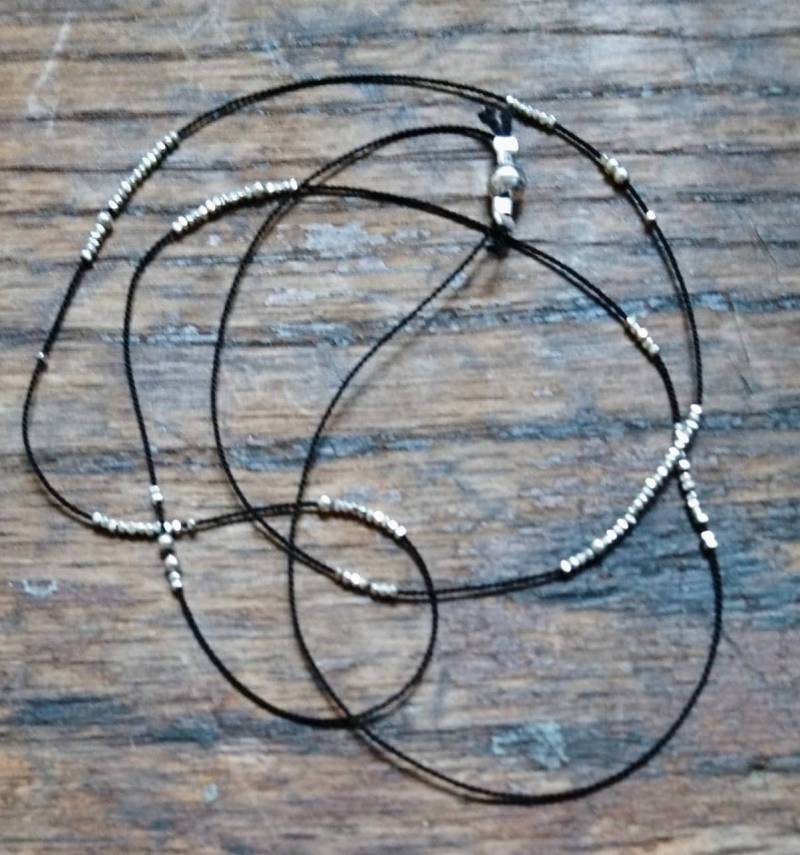 Lange Seidenkette Sterlingsilber-Perlen, Verstellbarer Schiebeverschluss von DarlingGolightly