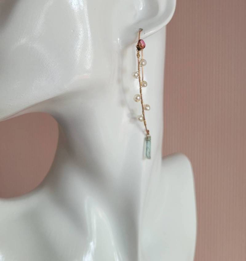 Perlen Aquamarin Ohrringe Rosegold Filled Ohrdurchzieher, Multistein Schmuck von DarlingGolightly