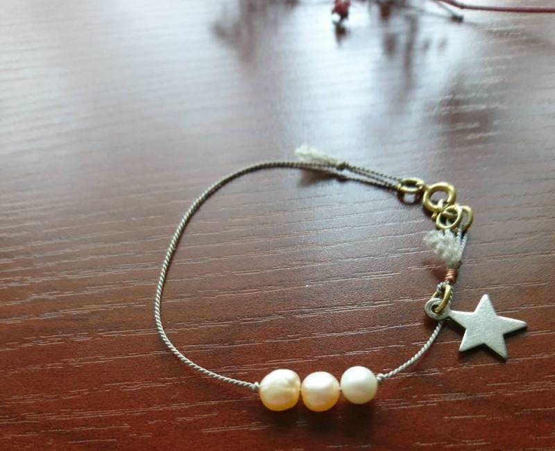 Perlen Seidenkordel Armband Sterling Silber Stern, Boho Stacking Schmuck von DarlingGolightly