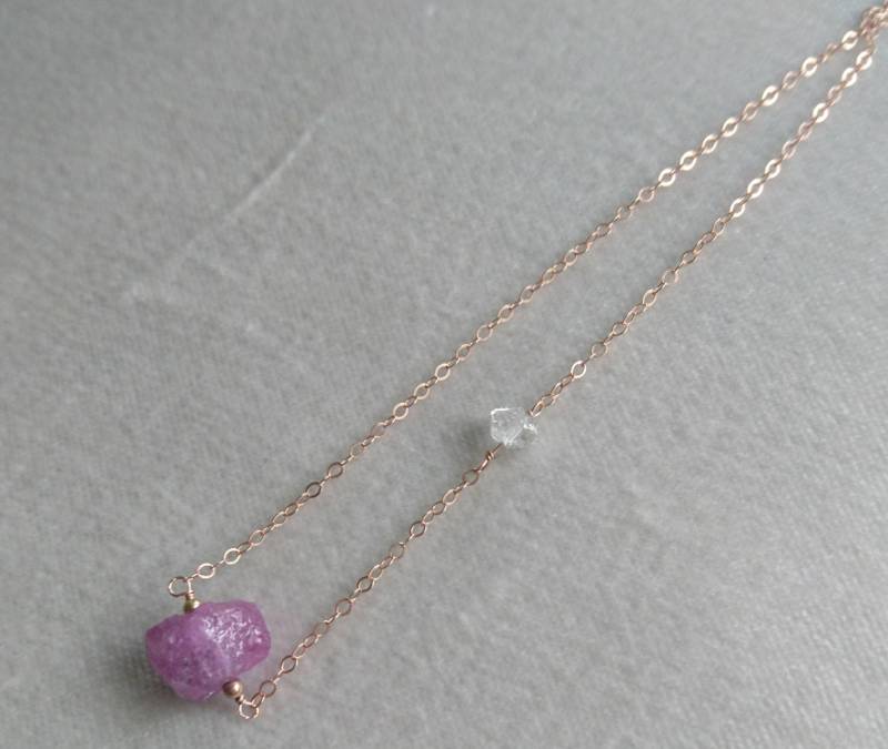 Rohe Rosa Saphir Kette Rosegold Fill, Herkimer Diamant, September Geburtsstein von DarlingGolightly
