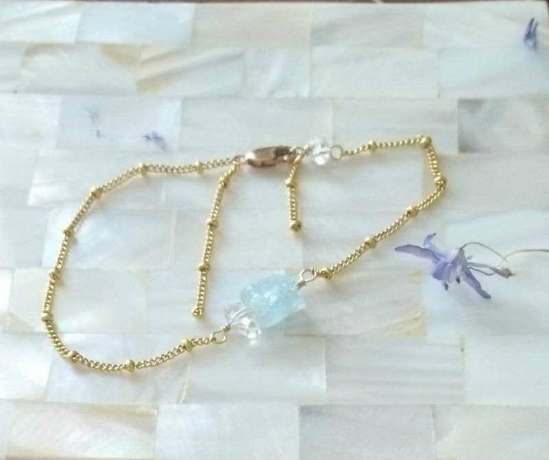 Rohes Aquamarin Armband Herkimer Diamant An Gold Filled Satelliten Kette von DarlingGolightly