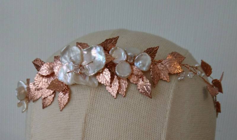 Rosegold Blatt Braut Kopfschmuck Perle & Kristallhaarranke von DarlingGolightly