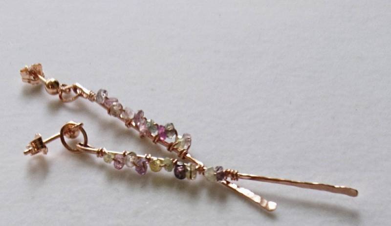 Saphir Tropfen Ohrringe Rose Gold Filled Gehämmerte Shards von DarlingGolightly