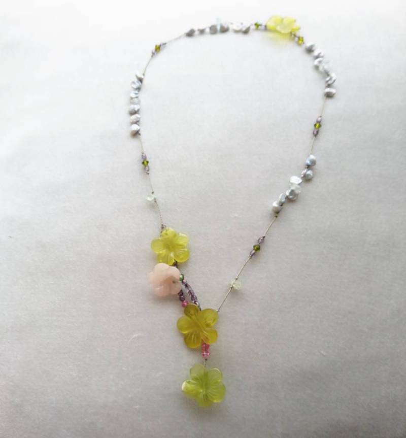 Seidenkordel Kette, Serpentin, Perle Und Aquamarin Kette, Seidenkordel Kette von DarlingGolightly