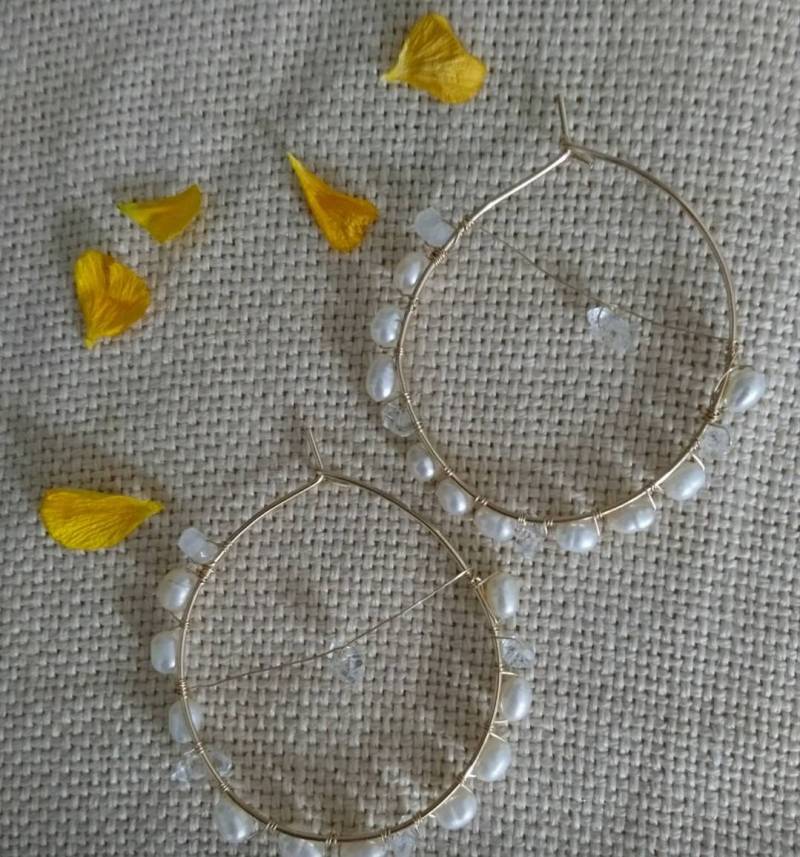 Süsswasserperlen Creolen Herkimer Diamant, 14K Gold Fill von DarlingGolightly