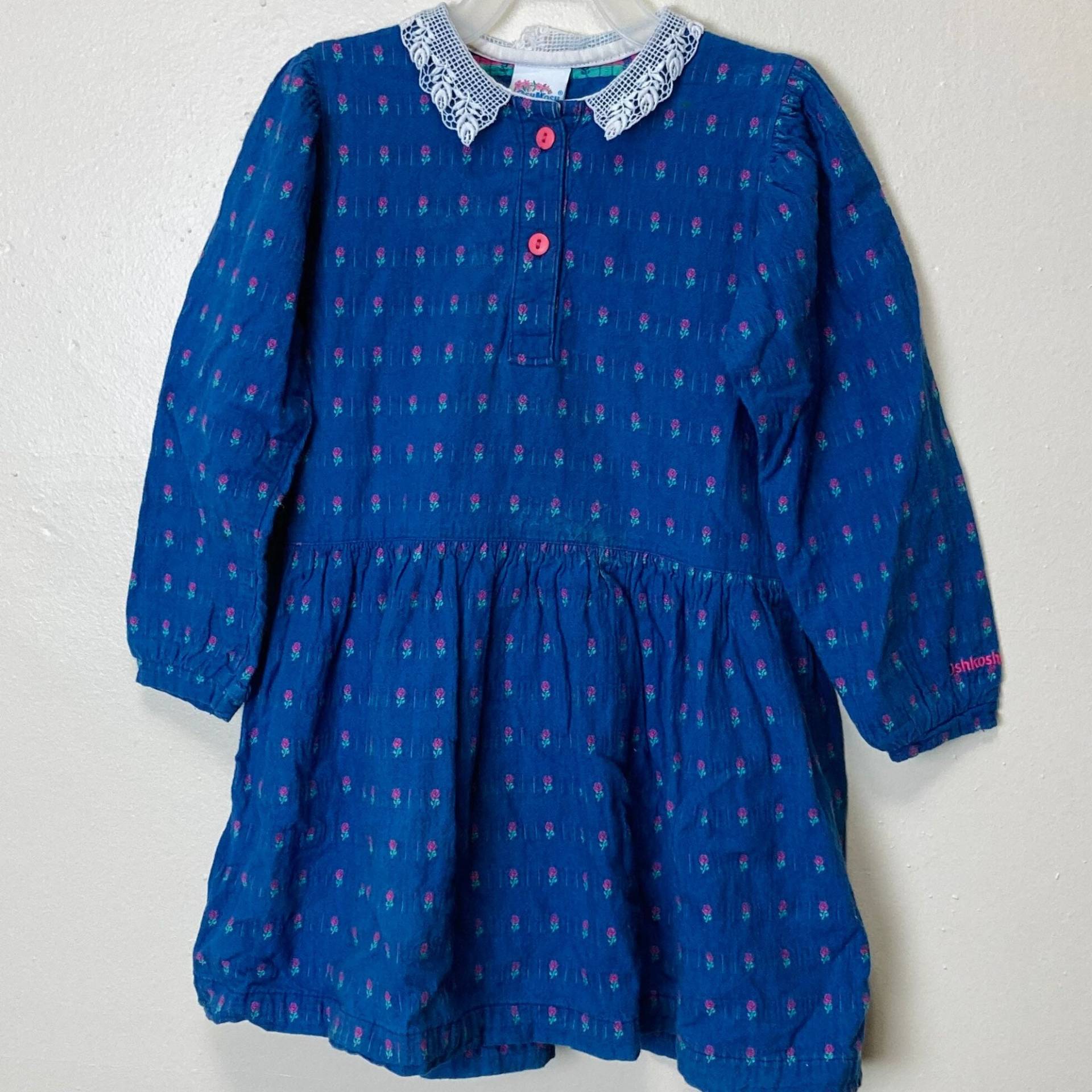 Oshkosh Bgosh Allover Print Gesticktes Vintage Kleinkind Mädchen Kleid Mit Kragen 5 von DarlingtoniaVtg