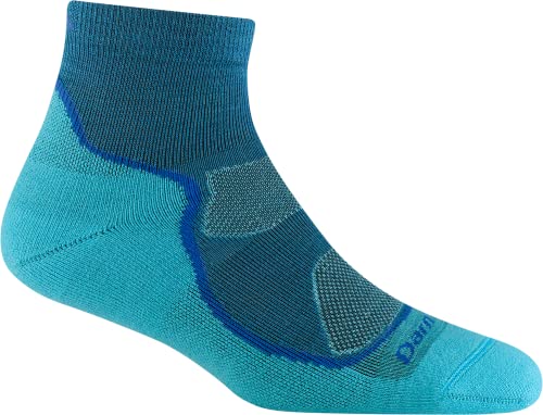 Darn Tough Vermont Damen Light Hiker 1/4 Lightweight with Cushion (Style 1987) - Blue/Cascade, Medium von Darn Tough