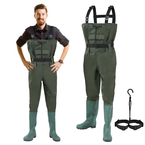 Daromigo Wathose Herren Wasserdicht, Anglerhose Wasserdicht mit Stiefel, Premium Wathose Damen 70D Nylon PVC Material, Ideale Wathose Neopren für Angeln und Outdoor-Aktivitäten, Größe:46 von Daromigo