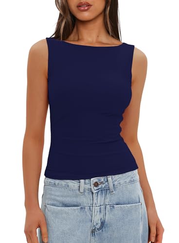 Darong Damen High Neck Tank Top Ärmellos Doppelt Gefüttert Basic Tops Ausgehen Casual Tank Shirts, Marineblau, Mittel Darong Damen High Neck Tank Top Ärmellos Doppelt Gefüttert Basic Tops Ausgehen Casual Tank Shirts, Marineblau, Mittel von Darong