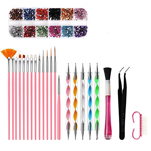 Daroplo 23 Teiliges Set Acryl Nagel Kunst Pinsel Set UV Gel Nagel Lack Malpinsel Punktierstift Kit ManiküRe BüRsten Werkzeug Reinigen von Daroplo