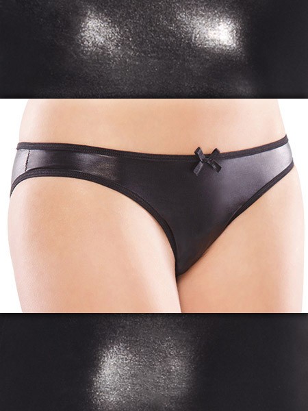 Coquette: Wetlook-Ouvertslip, schwarz (Queen Size) von Darque by Coquette