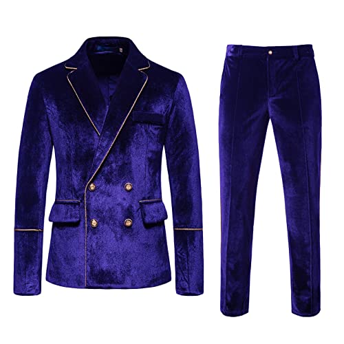 Anzug Herren Samt Anzug Slim Fit 2 Teiliges Anzug Jacke mit zweireihiger Knopfleiste und Hose 2-teiliges Set Formal Gothic Outfuits Samt Blazer Mantel + Kleid Hose Slim Business Party von Darringls