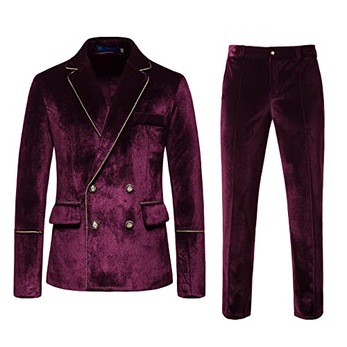 Anzug Herren Samt Anzug Slim Fit 2 Teiliges Anzug Jacke mit zweireihiger Knopfleiste und Hose 2-teiliges Set Formal Gothic Outfuits Samt Blazer Mantel + Kleid Hose Slim Business Party von Darringls