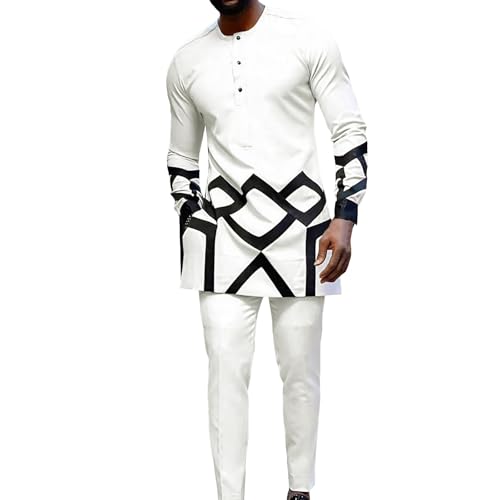 Darringls Afrikanische Kleider Herren Zweiteiler Middle East Thobe Afrikanisches Traditionelles Outfit Ethnisch Kleidung Festliche Muslim Kostüm Arabischer Kaftan Dashiki Hemd Herren-Outfit von Darringls