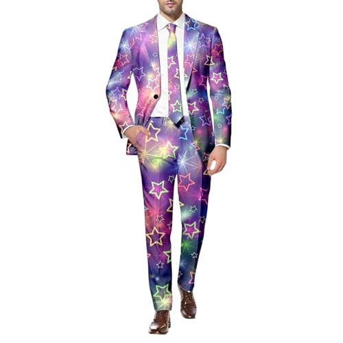 Darringls Anzug Herren 2 Teilig Sets Lustiger Masken Anzug Für Discokugel Party Karneval Kustüm Discokugel Hochzeit Mottoparty Disco-Anzug 80Er Jahre Outfit Mardi Gras Karneval Kostüm Herren Anzüge von Darringls