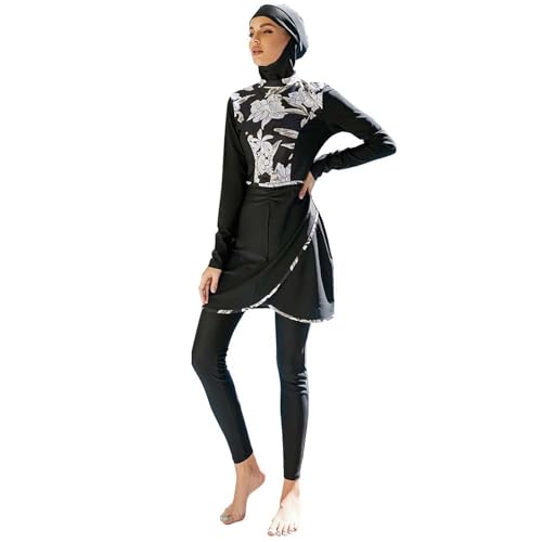 Darringls Burkini Damen Muslim Übergröße Badebekleidung Langärmliger Rashguard Vollständiger Abdeckung Bescheidene Hijab-Bademode Mit Kopftuch Mit Haarbedeckung Islamischer Bescheidener Badeanzug von Darringls