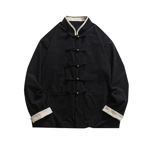Darringls Chinese Traditional Retro Coat Man Autumn Long Sleeve Tang Suit Mandarin Collar Buckle Jacket Cotton Shirt Baumwoll-Leinen-Mischung Stehkragen Jacke Tang Geeignet Für Kung Fu Taekwondo von Darringls