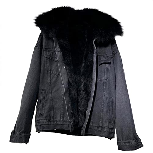 Darringls Damen Jeansjacke Mit Fell Verdicken Warme Wolle Outwear Winterjacke Parka Shacket Sherpa Fleece Gefütterte Kapuzen Denim Jean Jacke Mantel Kurze Jeans Jacke Wintermantel von Darringls