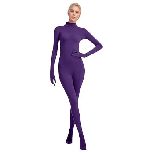 Darringls Damen Open Face Zentai Cosplay Jumpsuit Ganzkörperanzug Halloween Weihnachten Karneval Kostüm Bodysuit Ganzkörperanzug Orange von Darringls