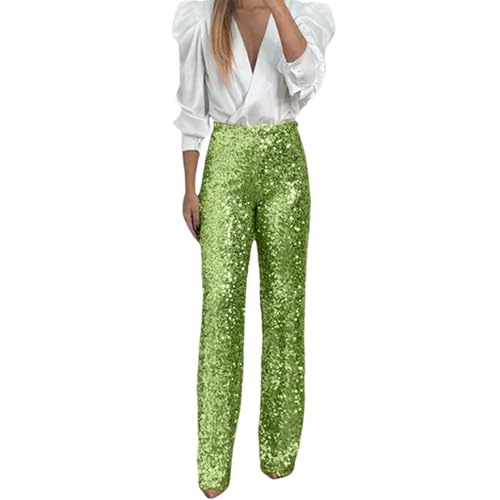 Darringls Festival Outfit Damen Glitzer Für Damen Glitzer Pailletten Yoga Hosen Weites Bein Pailettenhose Silberne Metallisch Glänzende Hose Vorne Mit Pailletten Funkelnde Hose von Darringls