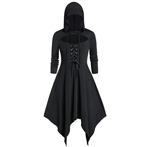 Darringls Gothic Kleidung Damen Elegant Vintage Retro Kleid mit Kapuze Hoodie Jacke Langarm Asymmetrisch Hem Oberteil Kapuzenpullover Pullover Kleid Halloween Cosplay Kostüme von Darringls