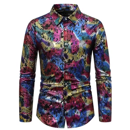 Darringls Hemden Herren Glänzende Langarmhemd Metallische Schlangenmuster Hemd Elegant Business Herrenhemd Knopfleiste Slim Bequem Freizeithemd Herbst Business Casual Shirt Kent Kragen Businesshemd von Darringls