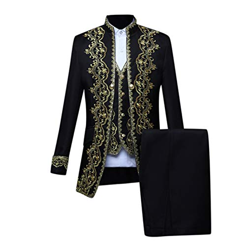 Darringls Herren Gothic Kleidung Jacke - 3 teiliges Set Gold Bühne Retro Cosplay Kleidung Mittelalter Mantel Steampunk Herren Frack Viktorianisch Smoking Frackjacke Halloween Karneval Fasching von Darringls