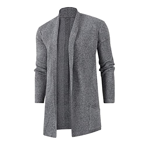 Darringls Herren Jacke Long Open Edge Cardigan Lange Sweatjacke Slim Fit Baumwolle Hemd Oversize Long Fit Herrenhemd Baggy Herren Angenehme Übergangsjacke Für Männer Leichte Langarmhemd von Darringls
