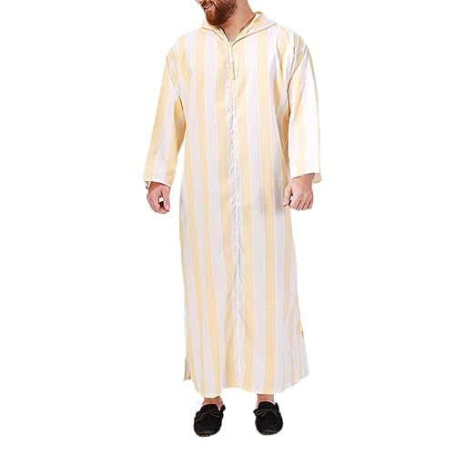 Darringls Herren Kaftan V-Ausschnitt Bademäntel Loungewear Langarm Robe Tunika Hemd mit Kapuze Herren Muslim Druck Muslimische Kleidung mit Kapuze Lang Abaya Große Größen Sommer Bluse von Darringls