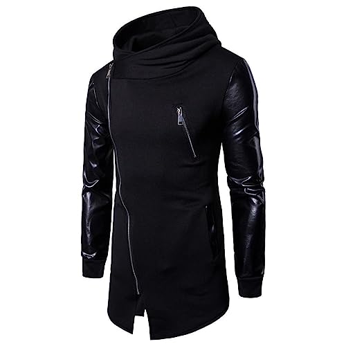 Darringls Herren Kapuzensweatjacke Hoodies Assassins Gothic Creed Reißverschluss Seite Schnürung Jacke Asymmetrischer Sweatshirt Patchwork Creed Dunkle Krawatte Slim Fit Kapuzenmantel Klamotten von Darringls