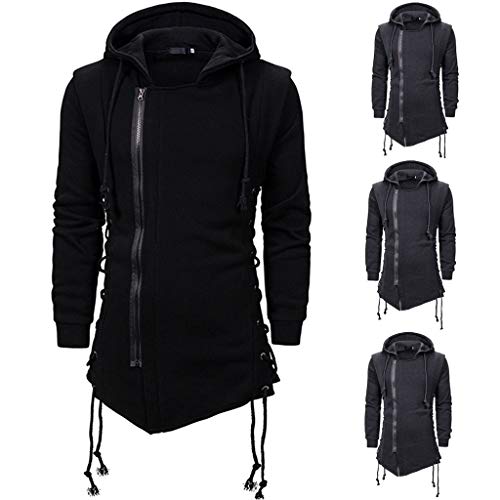 Darringls Herren Kapuzensweatjacke Hoodies Assassins Gothic Creed Seite Schnürung Jacke Kapuzenpullover Reißverschluss Assassin Creed Dunkle Krawatte Slim Fit Kapuzenmantel Zipper Hoodies Sweatshirts von Darringls
