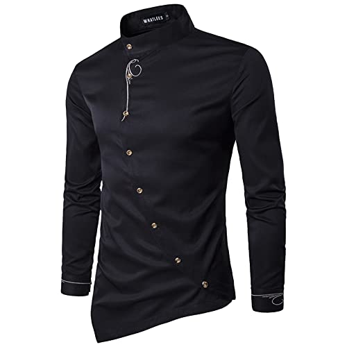 Darringls Herren Kleid Hemden Hochzeits Play Shirt Asymmetrischer Langarmhemd Schick Oberteile Stehkragen Business Freizeithemd Slim Fit Männer Gothic Kleidung Hochzeits Play Shirt Herrenhemd von Darringls