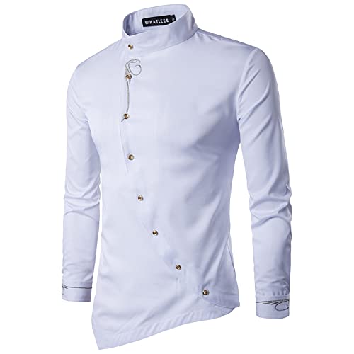 Darringls Herren Kleid Hemden Hochzeits Play Shirt Asymmetrischer Langarmhemd Schick Oberteile Stehkragen Business Freizeithemd Slim Fit Männer Gothic Kleidung Hochzeits Play Shirt Herrenhemd von Darringls