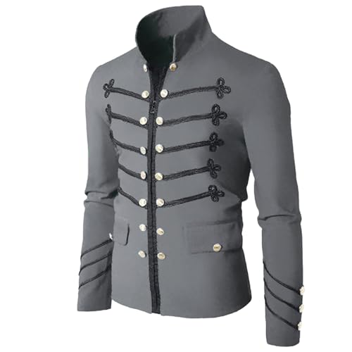 Darringls Herren Punk Officer Military Jacken Drummer Parade Jacke Stehkragen Reißverschluss Steampunk Herrenjacke Viktorianische Frack Uniform Halloween Kostüm von Darringls