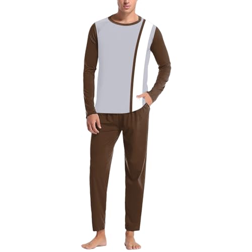 Darringls Herren Schlafanzug Lang Pyjama Set Baumwolle Langarm Shirt mit Tasche Pyjamahose Zweiteilig Set Nachtwäsche Herren Schlafanzug Lang Baumwolle Pyjama Langarm Shirt Pyjamahose mit Tasche von Darringls