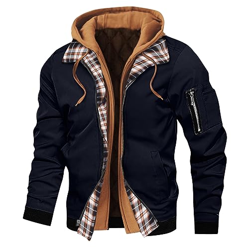 Darringls Herren Übergangsjacke Warm Winterjacke mit Innenfleece Winddichte Fliegerjacke Cargo Jacke Stehkragen Taktische Jacke US Armee Piloten Jacket Reißverschluss Jacke von Darringls