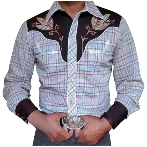 Darringls Herren Western Cowboy Langarm Hemden Hochzeit Party Hemd Casual Western Bestickte Cowboy Shirts Für Männer Vintage Hemden Karneval Kostüm Shirts Stretch Freizeithemd von Darringls