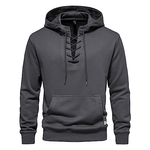 Darringls Hoodie Herren Sweatjacke Sweatshirt Kapuzenpullover Männer Vintage V-Ausschnitt Langarmshirt Mit Schnürung Workout Sweatshirts mit Fitness Basics Sport Sweatshirts Kapuze von Darringls