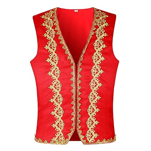 Darringls Jungen Arabischer Prinz Weste Herren Ärmellos Freizeitweste Sommer Karneval Kleidung Mittelalter Steampunk Vest Gothic Kostüm Offene Waistcoat Party Glitzer Weste von Darringls