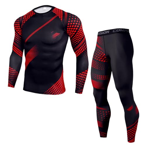 Darringls Kompression Fahrradbekleidung Zweiteiler Herren Fitness Kompressionshose und Körperbetont Muskelshirt Trainingsanzug Bequem Jogginganzug Schnell Trocknend Sportshirt Outfit für Vatertag von Darringls
